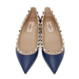 Valentino navy blue rockstud flats